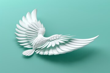 Fototapeta premium Elegant white wings sculpture in a minimalist design, symbolizing freedom and grace, with detailed feathers capturing a sense of lightness and purity, Generative AI