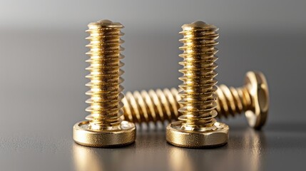 Two gold screws stacked horizontally with another pair displayed vertically