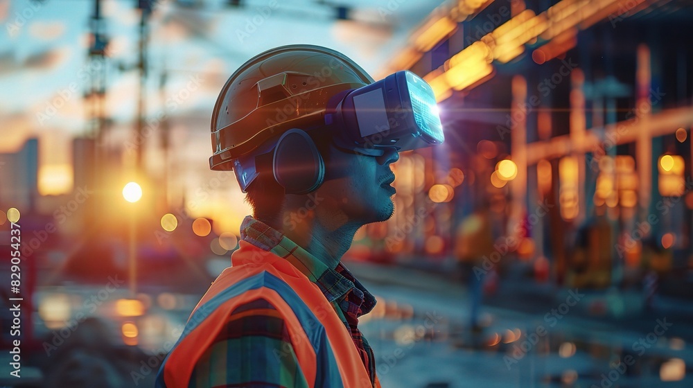 Aufkleber integration of technology in highway construction, with workers utilizing augmented reality goggles