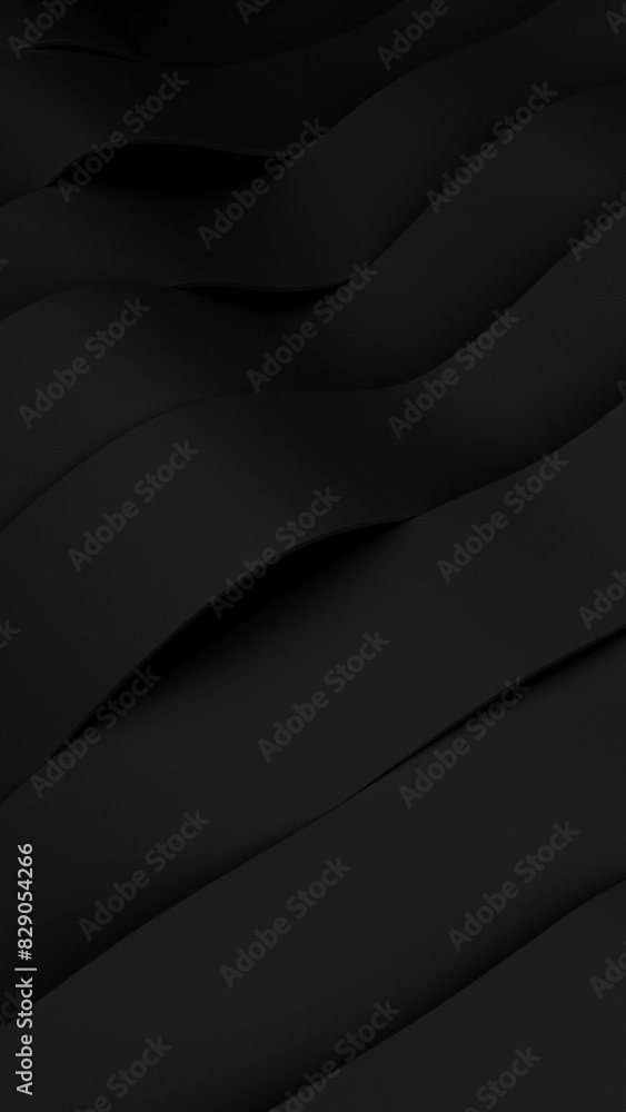 Poster black stripes waves animation. deforming bands surface with soft light. modern dark backdrop templat