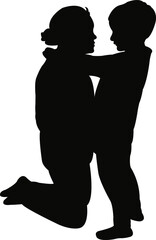 mother and son playing, silhouette vector