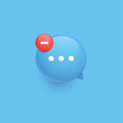 Chat Bubble Icon With Restriction Notification Alert on White Background. Blocked Contact or Conversation User Interface Icon. Vector Illustration.