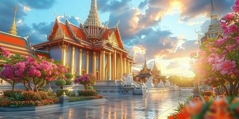 Intricate architecture of the Grand Palace, generative ai