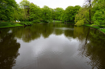 Lake in Keukenhof park, botanical garden in Netherland
