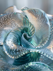 Close-up of an intricate glass sculpture with delicate curves.