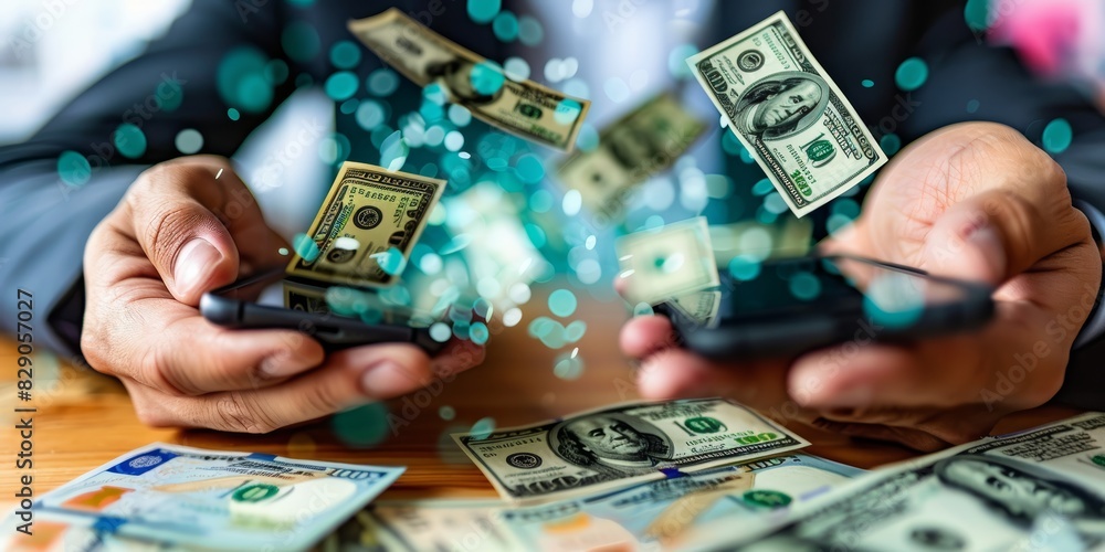 Poster digital money transfer between smartphones, illustrating the modern and innovative methods of mobile