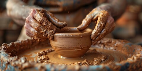 Potter's Hands: Forming Raw Clay into Vessel, generative ai