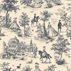 Vintage Floral Seamless Patterns Fair Street Royal Castle Toile de Jouy