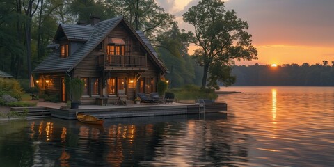 Fototapeta premium Kayak Haven at Dusk, generative ai