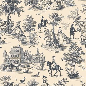 Vintage Floral Seamless Patterns Fair Street Royal Castle Toile de Jouy