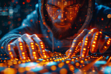 A coder developing software, writing lines of code to solve complex problems and create innovative solutions. Concept of technological innovation and programming. Generative Ai.