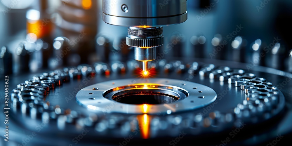 Poster Close-up of a high-tech laser cutting machine, showcasing precision engineering and advanced technology in modern manufacturing processes and industrial machinery, Generative AI