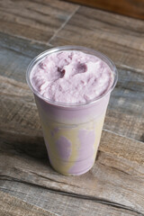 A view of a taro milk tea.