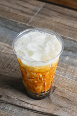 A view of a brown sugar milk tea beverage.