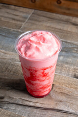 A view of a strawberry smoothie.