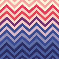 A blue, red, and pink chevron patterned background with a white stripe