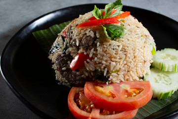 A view of a plate of fried rice.