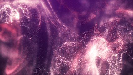 Glowing fluid background, fantastic energy with dynamic particles, red and pink colors 