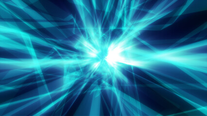 A blue tunnel with abstract shapes moves, attracts to itself