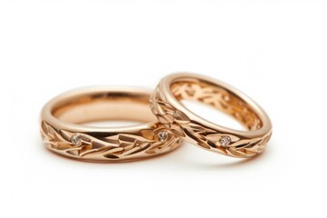 Golden wedding rings on a white background. Bride and Groom Rings