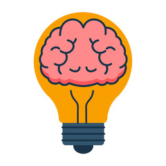 Creative Brain Idea Icon, Brain Inside a Lightbulb Clipart