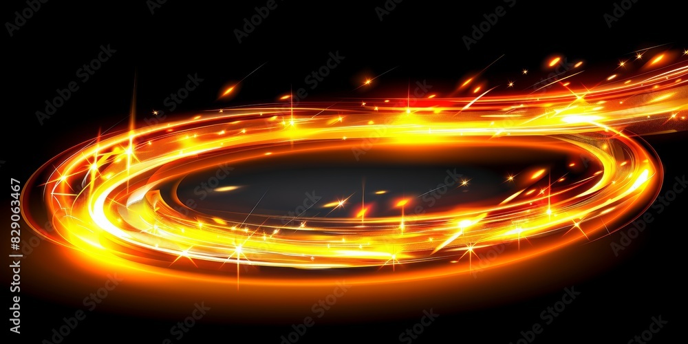 Poster curving light trails on a dark road captured with long exposure, illustrating the dynamic energy and