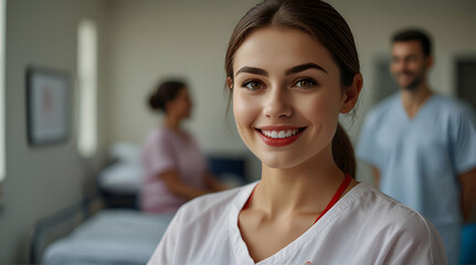 portrait of doctor in hospital with smiling face  as blood donor at blood donation day. Generative. Ai