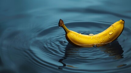 A single banana floating in water - Powered by Adobe