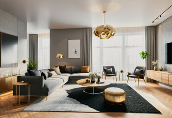 A minimalistic design idea of a modern apartment room