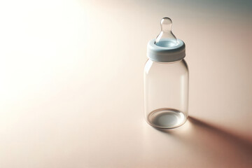 Baby bottle with pacifier on clean background. Space for text.