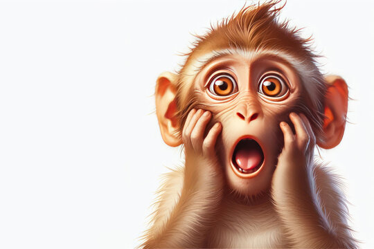 A frightened little monkey. Space for text.