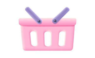 Vector pink shopping basket in realistic 3d style. Vector illustration of pink shopping basket on isolated background.