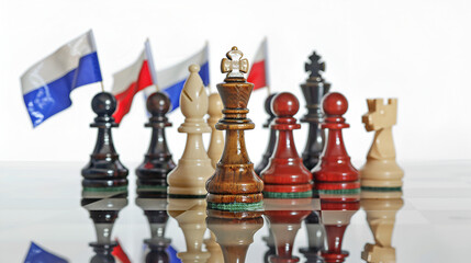 Conceptual Image of War Involving Russia,
chess pieces on a chessboard 3D Image