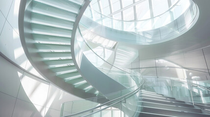 Spiraling Glass Staircase in Modern Museum