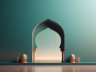 Fototapeta premium Islamic background with crescent and lantern, Ramadan and Eid Background, Islamic traditional ornamental photo and background, Muslim holiday Design