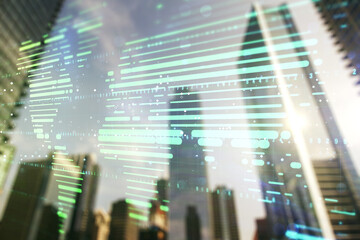 Abstract creative digital world map on modern architecture background, globalization concept....