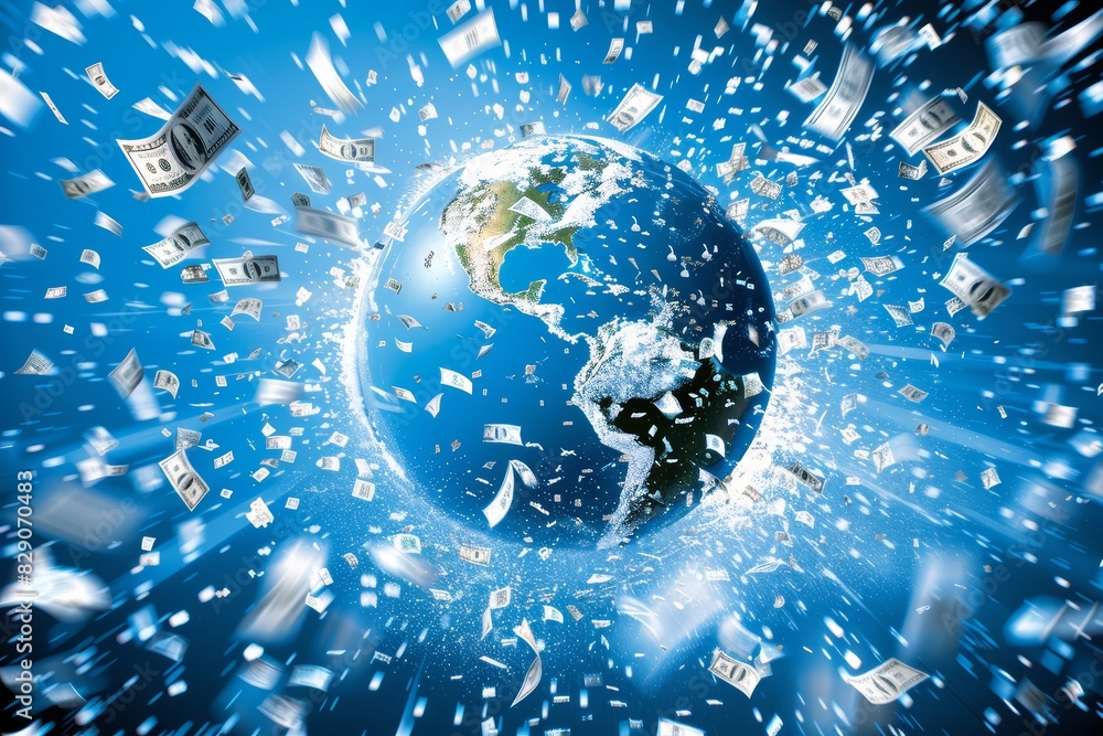 Aufkleber Digital representation of the world connected through a network of data and technology, highlighting the importance of global communication, Generative AI