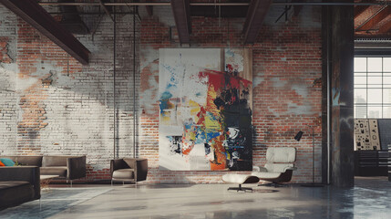Contemporary Loft with Exposed Brick and Vibrant Abstract Art
