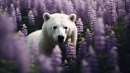 Polar Bear in Lavender Field

