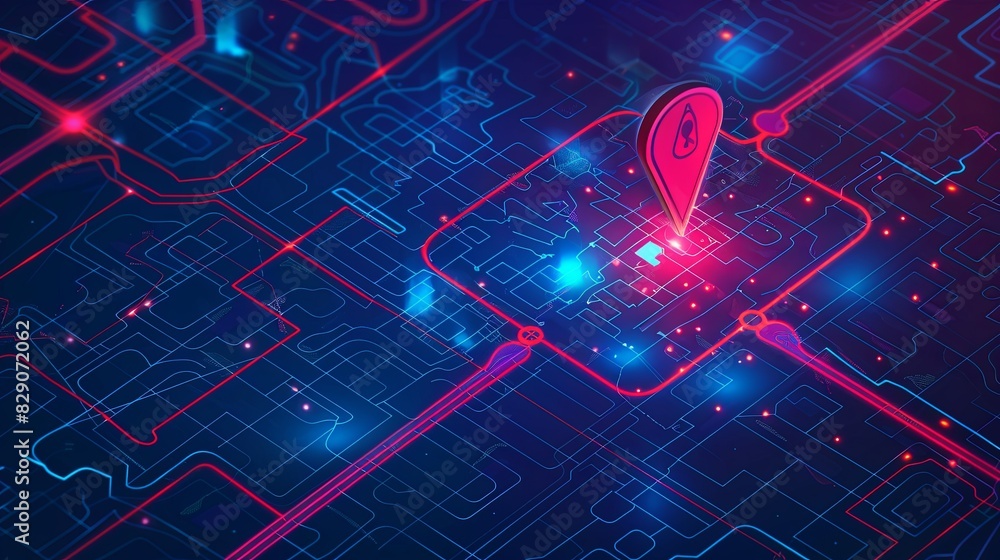 Aufkleber blue and red abstract background with a map pin representing destinations, gps tracking, navigation,