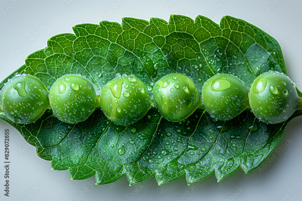 Poster peas arranged to create the outline of a leaf. concept of green nutrition. generative ai.