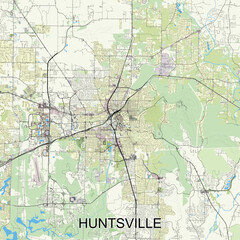 Huntsville, Alabama, United States map  poster art