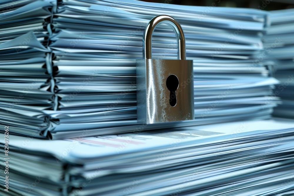 Aufkleber secure pathway through towering file stacks, depicting a journey through data protection and privacy