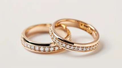 Golden wedding rings on a white background. Bride and Groom Rings