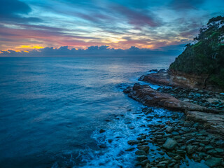 Dawn Seascape in pinks and blue with High Clouds