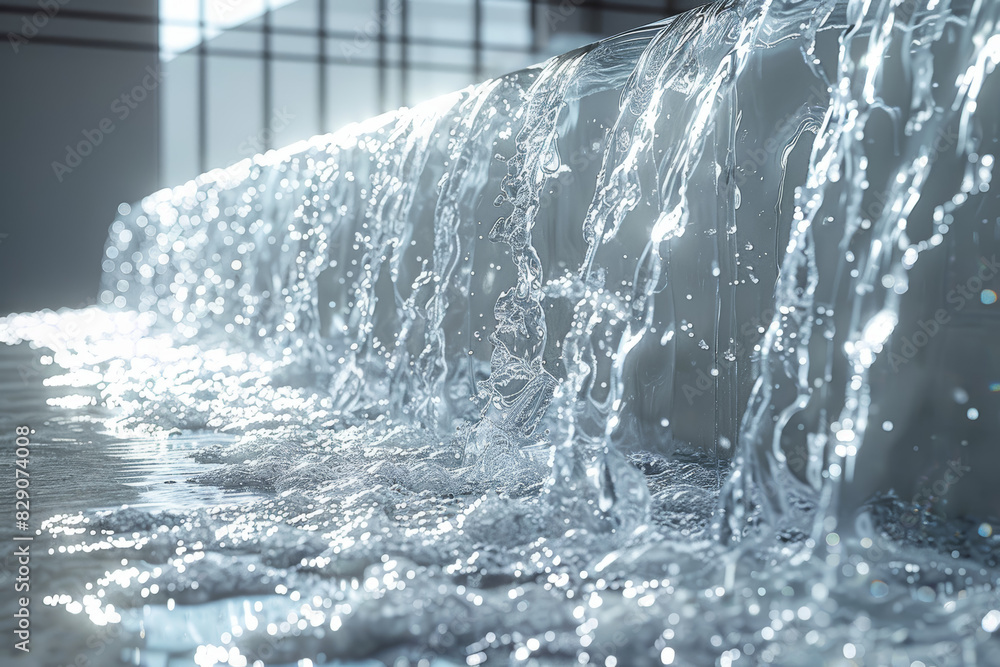 Poster a cascade of water from a fountain that transforms into a stream of numbers. concept of time flowing