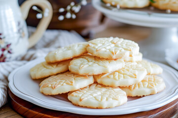 An array of homemade butter cookies arranged on a plate, promising a delightful snack
