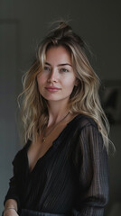 Fototapeta premium Digital influencer woman posing a portrait on social media, with soft and natural makeup