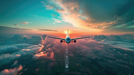 Airplane photographs of a nature background with a sunrise blue sky and clouds