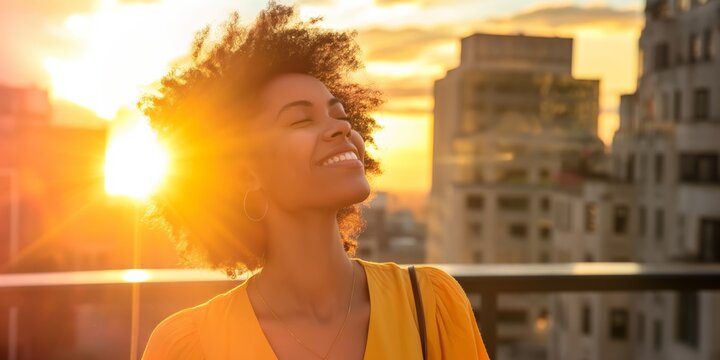 Person with obscured face against a sunset backdrop in urban setting Represents individuality and privacy